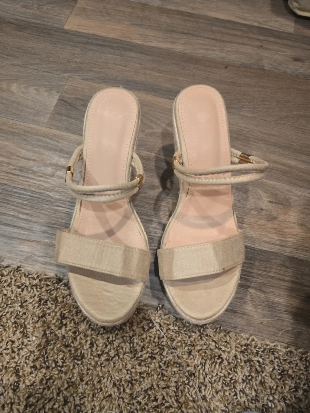 Beige Espadrille Wedge Sandals - Women